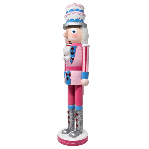 Pastel Cake Soldier Nutcracker 15" tall Pink, Candy Themed Decor, Christmas Gift - Picture 3 of 5